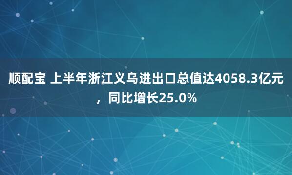 顺配宝 上半年浙江义乌进出口总值达4058.3亿元，同比增长25.0%